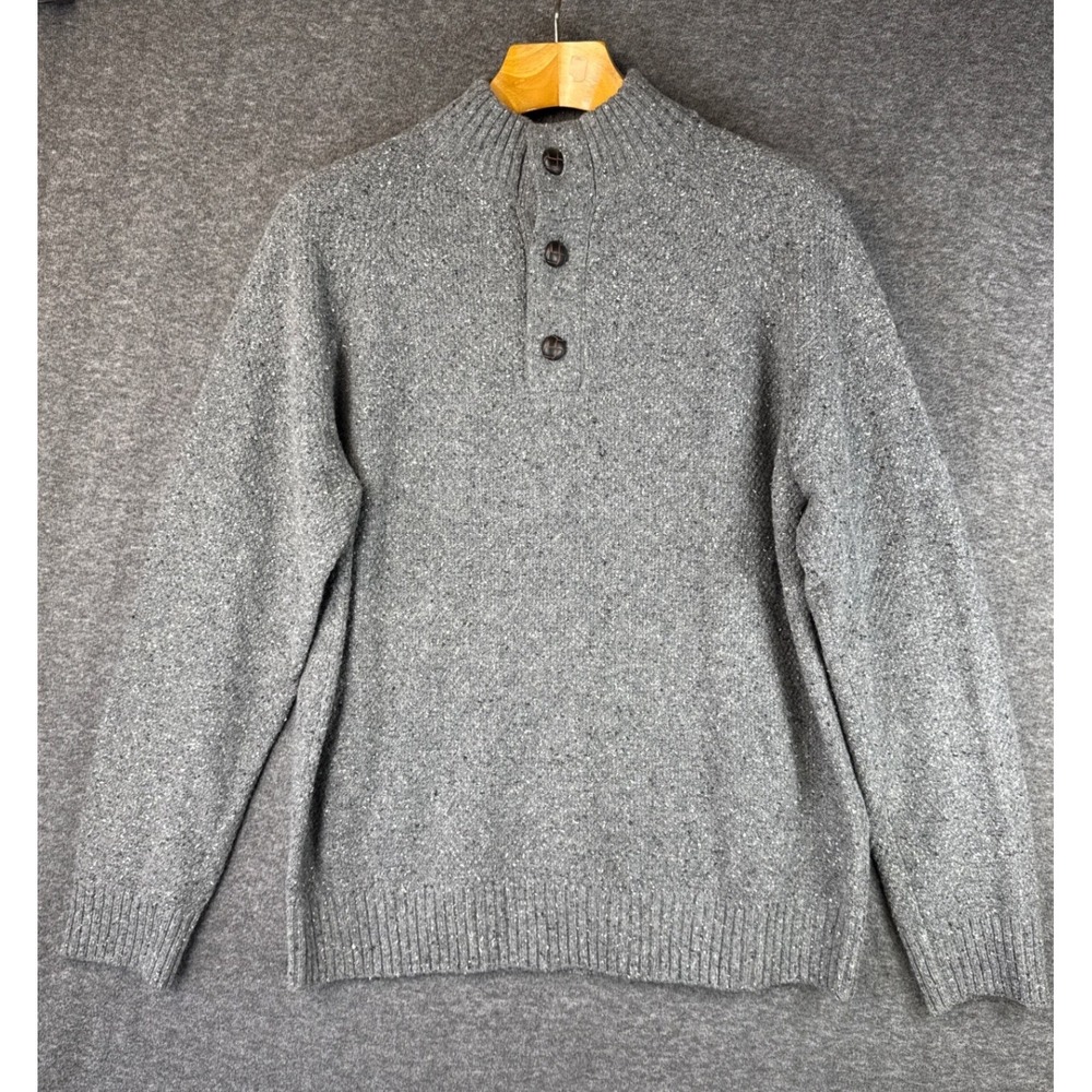 UNTUCKit Gordone Sweater Gry Speckled Mock Neck Men Size L Grandpacore Lambswool